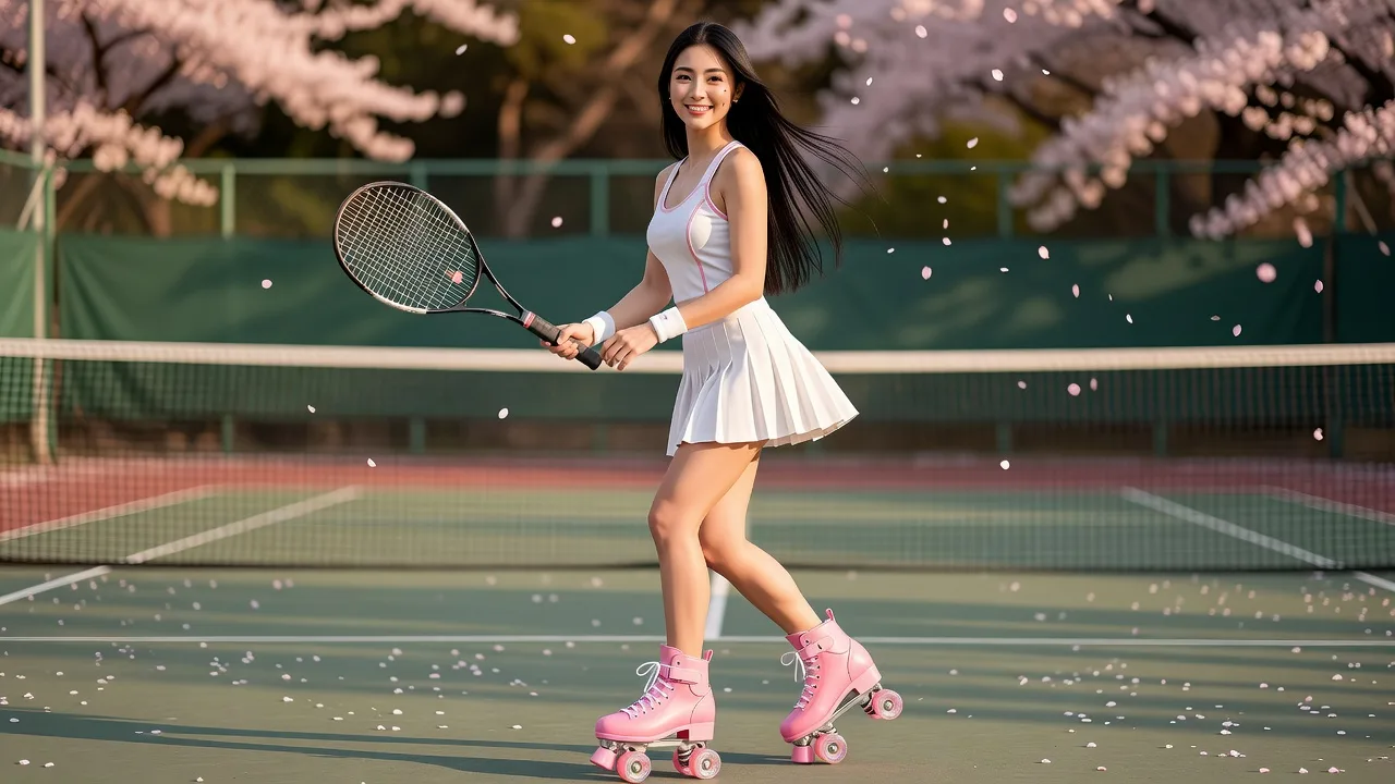Beautiful model on tennis court